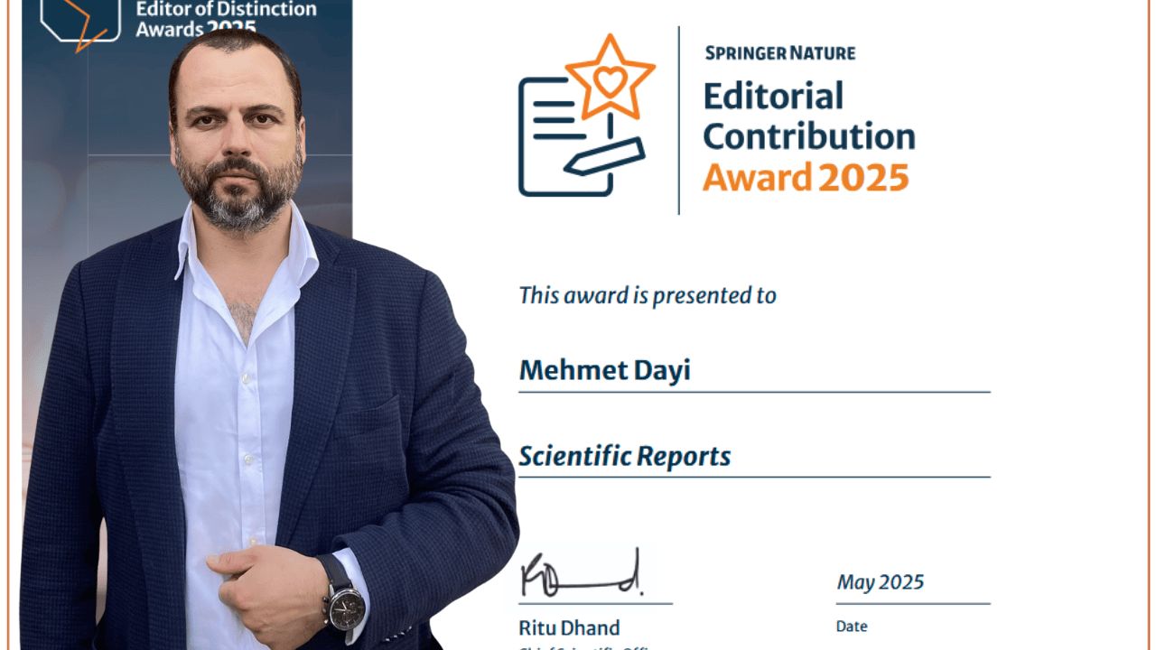 DÜZCE ÜNİVERSİTESİ'NDEN DR. MEHMET DAYI'YA SCIENTIFIC REPORTS DERGİSİNDEN ULUSLARARASI ÖDÜL